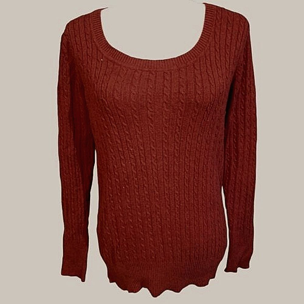 Eddie Bauer Crewneck Long Sleeve Cable Knit Chestnut Sweater Size Medium
